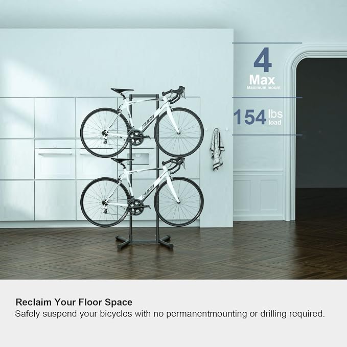 teraysun Indoor 4 Bike Storage Rack, Adjustable Arm Hook - Image 8