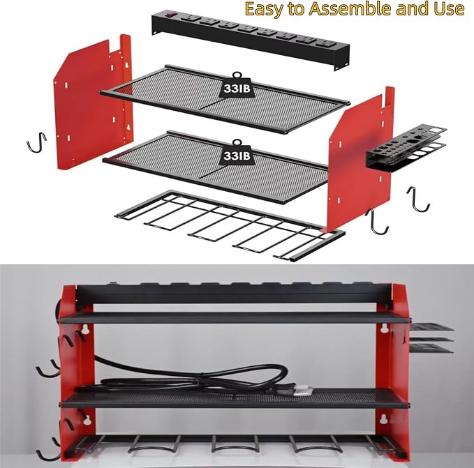 Power Tool Storage Rack, Garage Wall Mount Tool Rack, 4 Drill Bit Holders - Image 4