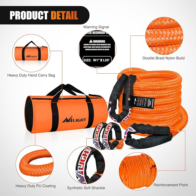 Nilight Kinetic Recovery Tow Rope Kit - Image 4