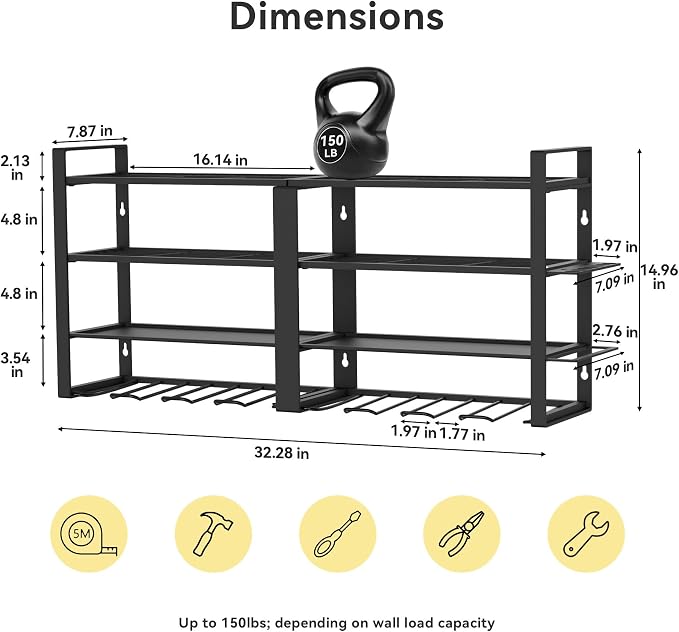 Power Tool Organizer Wall Mount, 4 Layer Heavy Duty Metal Power Tool Storage - Image 2
