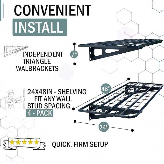 2-Pack 2x4ft Garage Wall Shelves, 2 Shelf Total 8 ft Garage Shelving Wall - Image 3