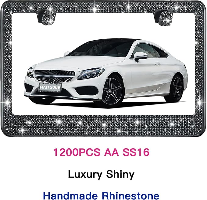 2 Pack License Plate Frames for Women, Sparkly Rhinestone Diamond Car - Image 3