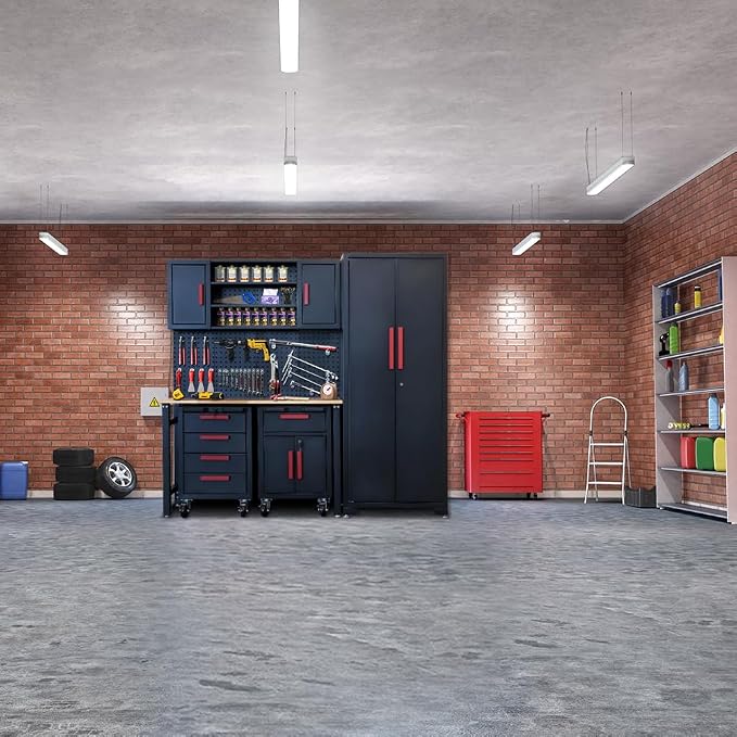 Red Garage Cabinet Storage System 6-Pcs Workshop Set Garage Cabinet and Storage - Image 7