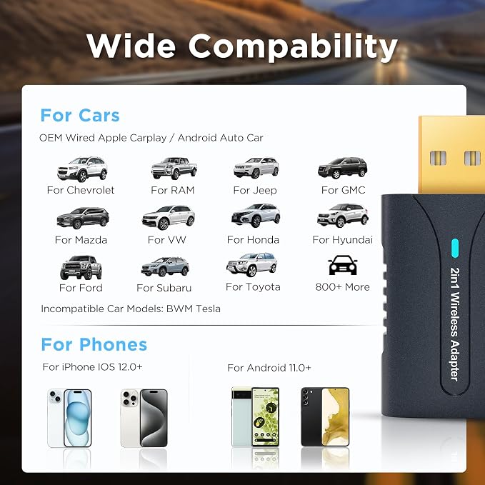 2in1 CarPlay Android Auto Wireless Adapter, Mini Car Play Cars Stick, Fast Auto - Image 7