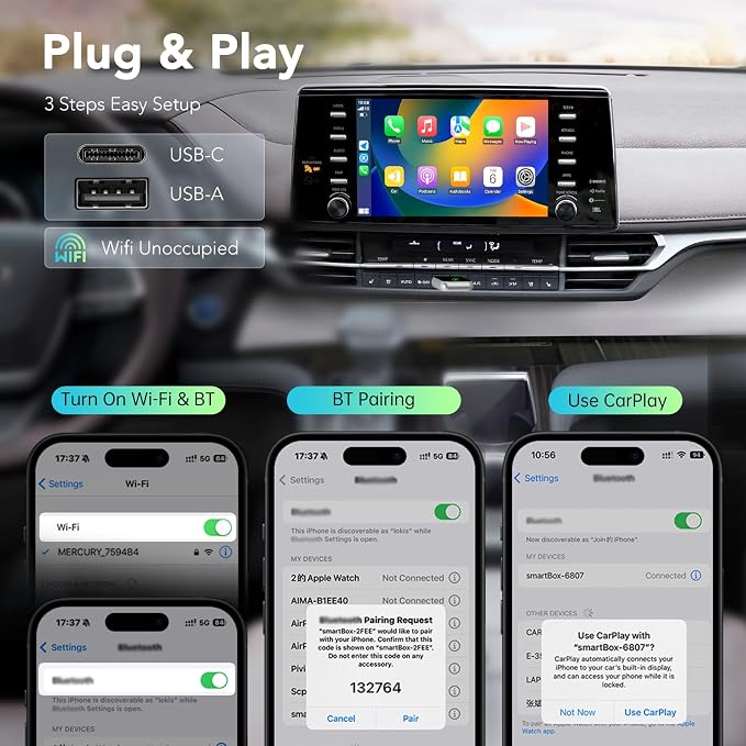 Wireless CarPlay Adapter 2025, Convert Wired to Wireless CarPlay Adaptor - Image 5