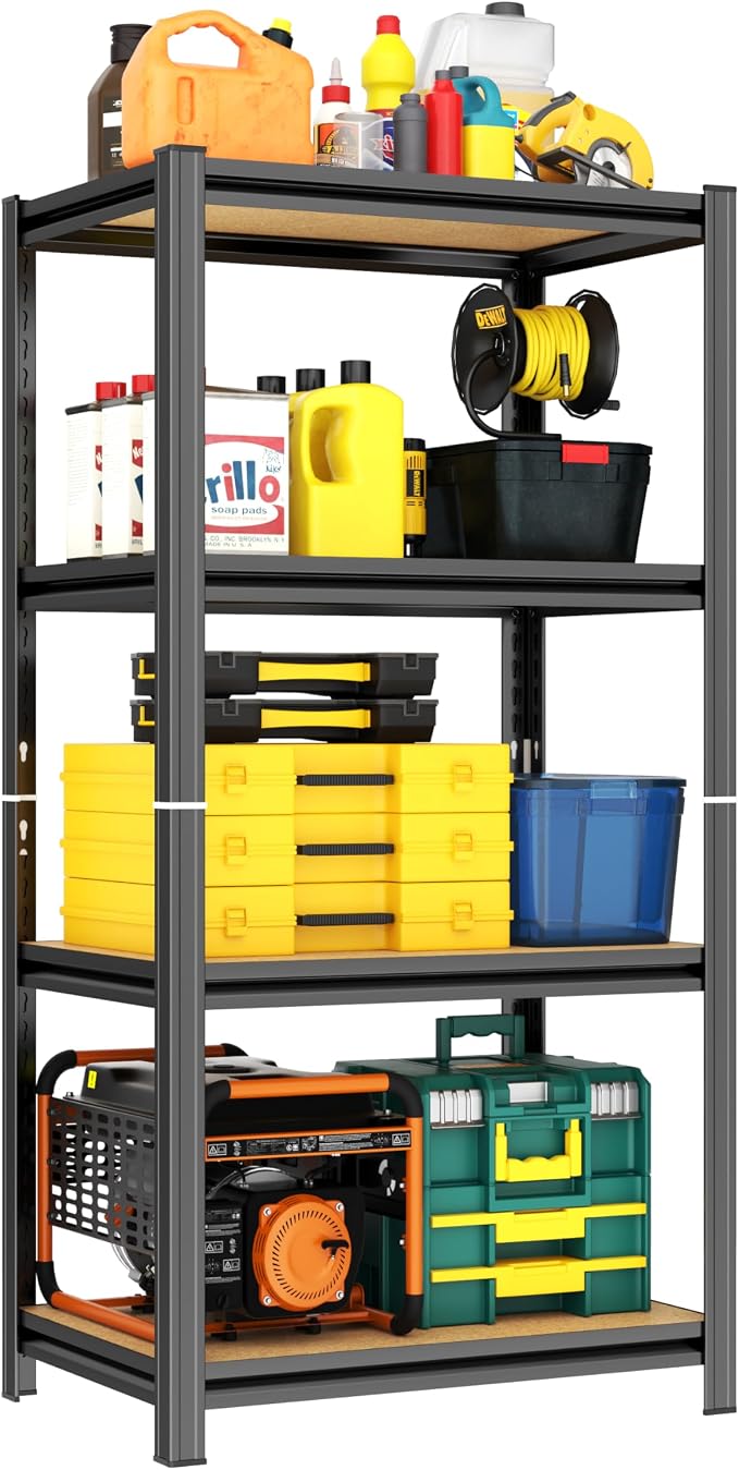 Garage Shelving, 4-Tier Adjustable Storage Shelves, Metal & Wood Pantry Shelf by Notmise