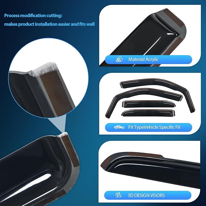 Nilight in Channel Rain Guards for Dodge RAM 1500 2019 2020 2021 2022 2023 2024 - Image 2