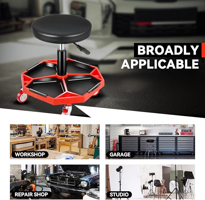 Auto Dynasty Mechanic Stool, Adjustable Rolling Pneumatic Creeper Garage Shop - Image 5