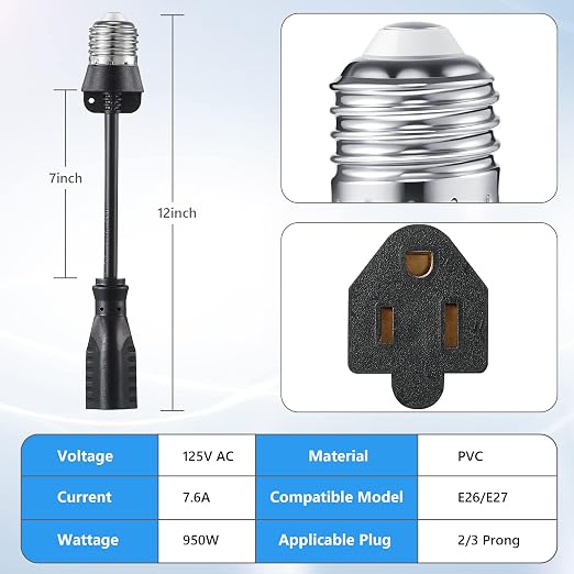 Feekoon 2 Pack 3 Outlet Light Socket Adapter, Convert E26/E27 Bulb Socket to 3 - Image 2