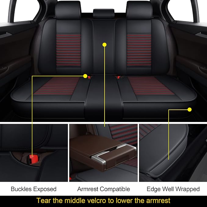 LINGVIDO Leather Car Seat Covers, Breathable and Waterproof Faux Leather - Image 3