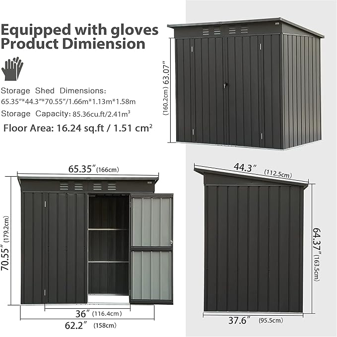 IKERY Compact Galvanized Steel Garden Shed 5' x 3' - Image 5