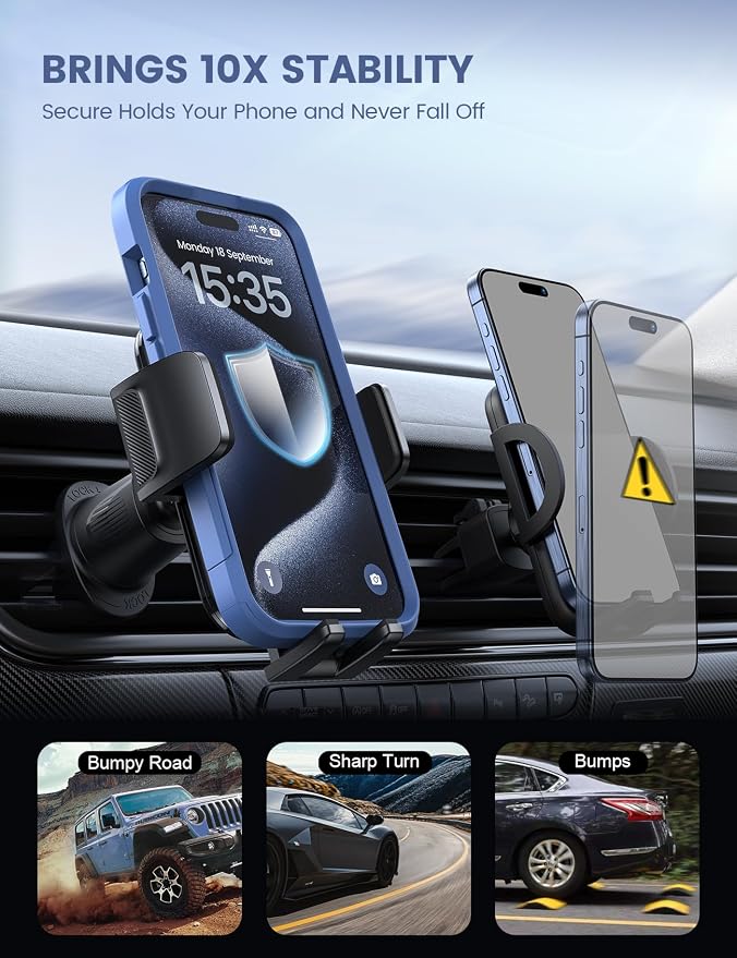Lamicall 2025 Wider Clamp & Metal Hook Car Phone Holder Vent Phone Holders - Image 3