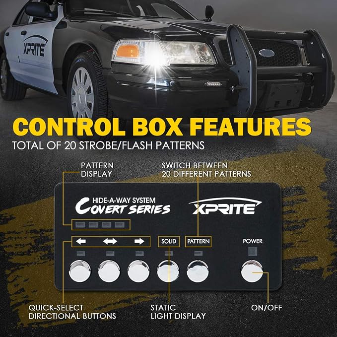 Xprite White Amber LED Hideaway Strobe Lights Kit 20 Flashing Patterns - Image 4