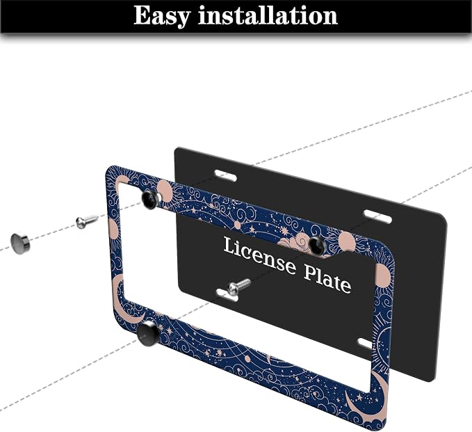 License Plate Frames for Women Blue License Plate Holder for Men Moon Sun - Image 7