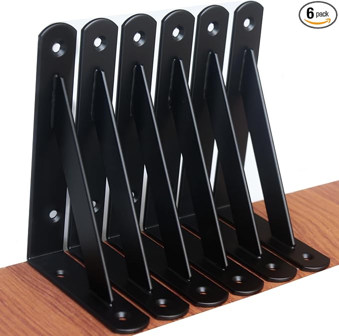 6 Pack L6 x H 4" Black Heavy Duty Shelf Brackets by MHMYDZ