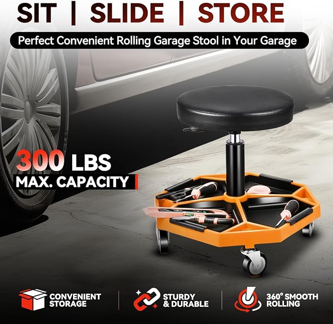 Auto Dynasty Mechanic Stool, Adjustable Rolling Pneumatic Creeper Garage Shop - Image 2
