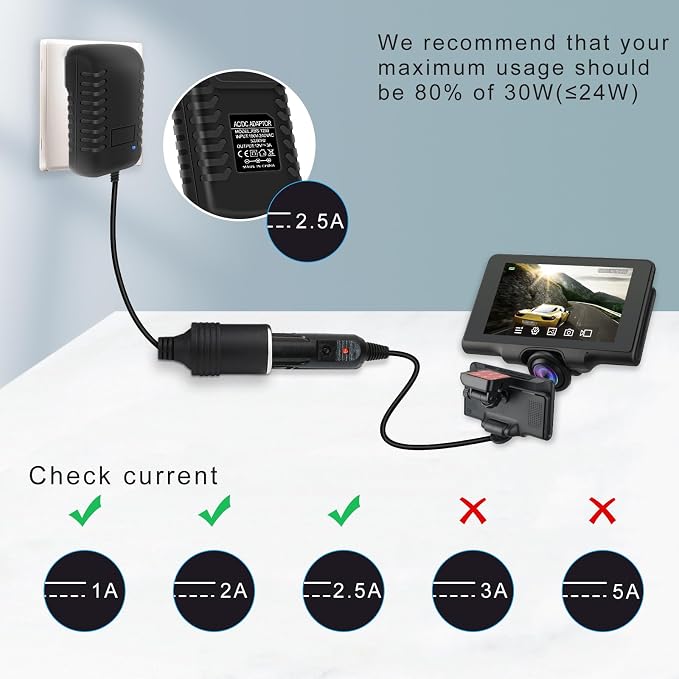 inShareplus 12V 2.5A 30W AC to DC Converter, 12 Volt Car Cigarette Lighter - Image 5