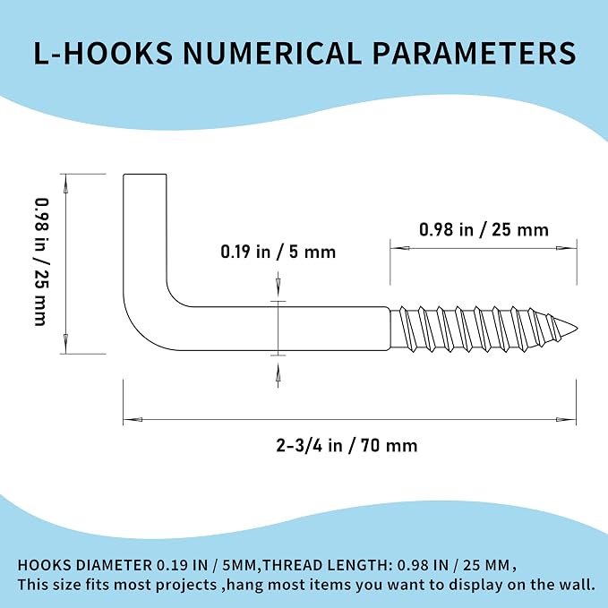 304 Stainless Steel 2-3/4 in Screw-in Hooks 20 Pcs, 7 Shape Screw Hooks - Image 3