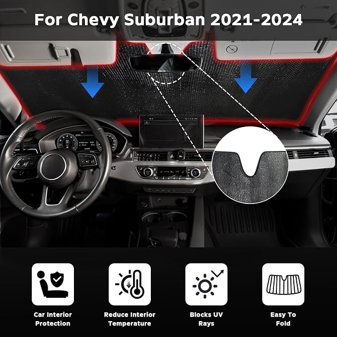 Windshield Sun Shade for Chevrolet Chevy Suburban 2021-2024 - Image 2