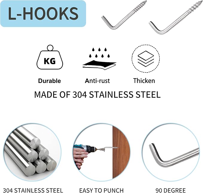 304 Stainless Steel 2 in Screw-in Hooks 60 Pcs, 7 Shape Screw Hooks, Right - Image 4