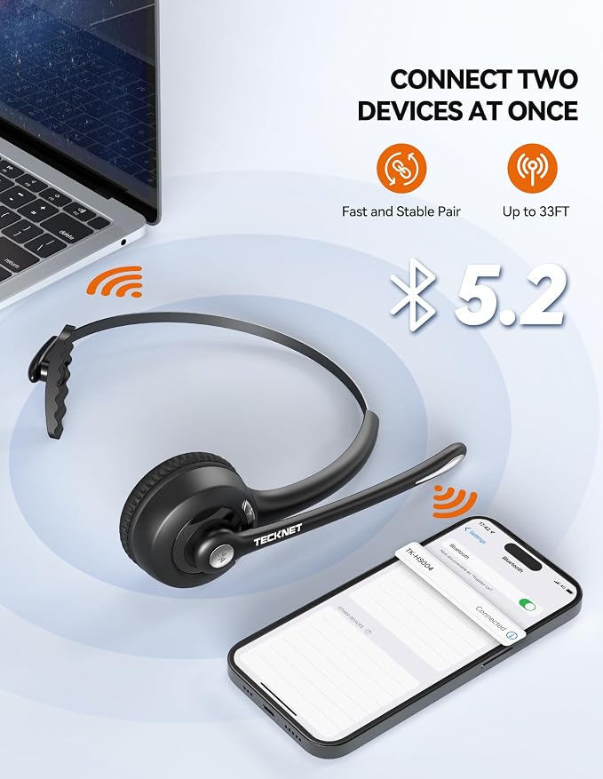 TECKNET Bluetooth Headset, Wireless Headset - Image 2