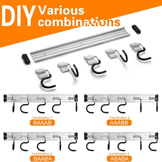 69'' Aluminum Alloy Garage Tool Organizer Hooks, Broom Holder Wall Mount - Image 4