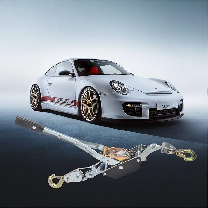 2 Ton Heavy Duty 2 Hook Steel Cable Dual Gear Power Puller Come Along Chain - Image 7