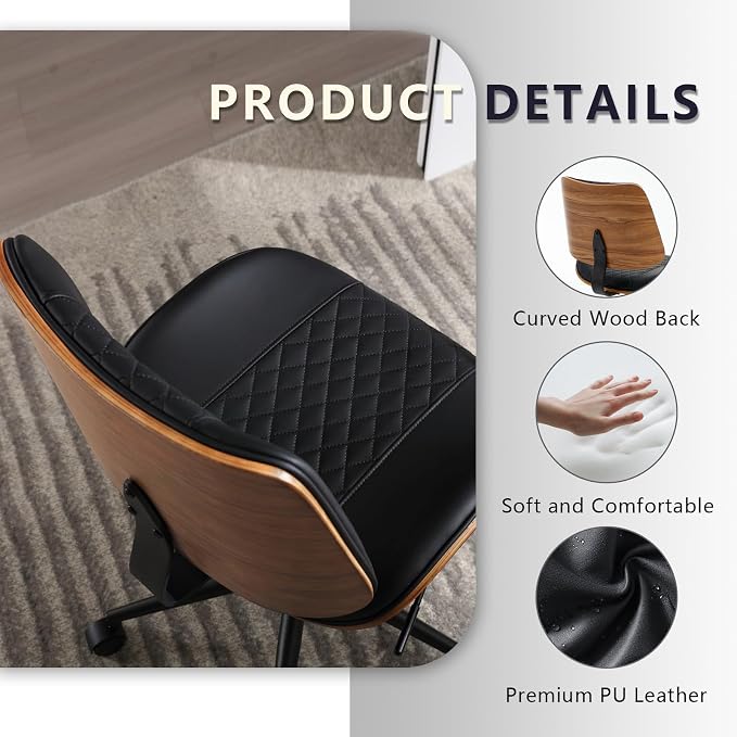 Home Office Chair No Arms with Wheels, Adjustable Height Small Desk Chair - Image 6