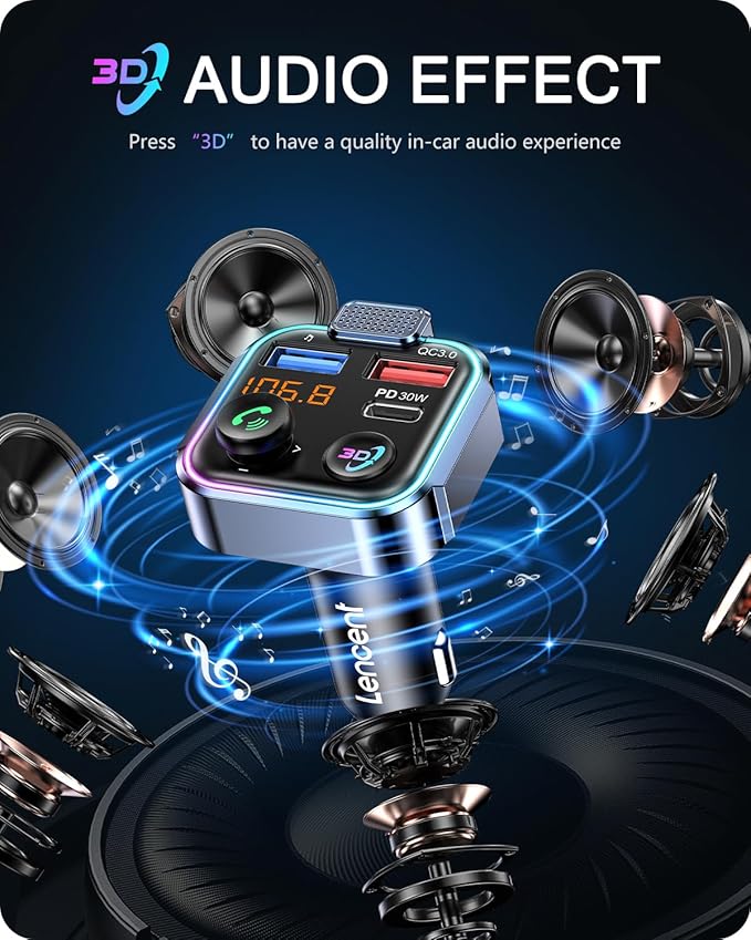 LENCENT Bluetooth 5.3 FM Transmitter, Wireless Radio Adapter Car Kit - Image 2