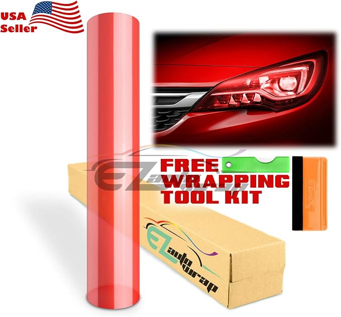EZAUTO WRAP Free Tool Kit 12"x48" Glossy Red Headlight Taillight Fog Light Side - Image 2
