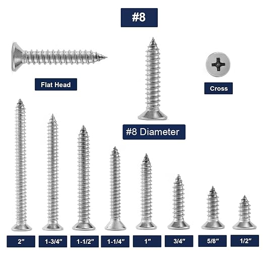 #8 x 1-3/4" Wood Screw 100Pcs 18-8 Stainless Steel Screws Flat Head Phillips - Image 3