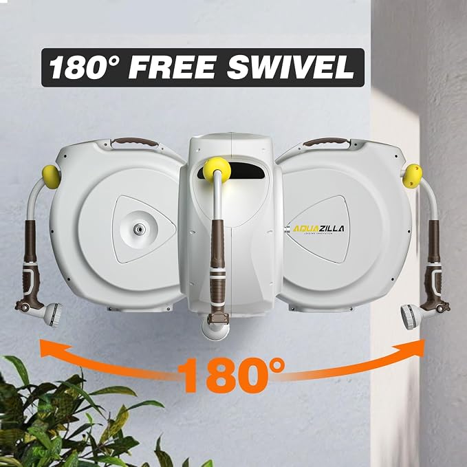 Retractable Garden Hose Reel, 1/2 in 100+6 ft, Heavy Duty Wall Mounted Water - Image 4