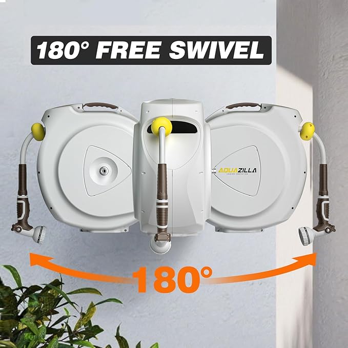 Retractable Garden Hose Reel, 1/2 in 120+6 ft, Heavy Duty Wall Mounted Water - Image 4