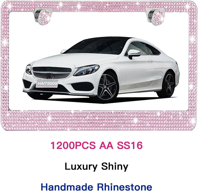 2 Pack License Plate Frames for Women, Sparkly Rhinestone Diamond Car - Image 5