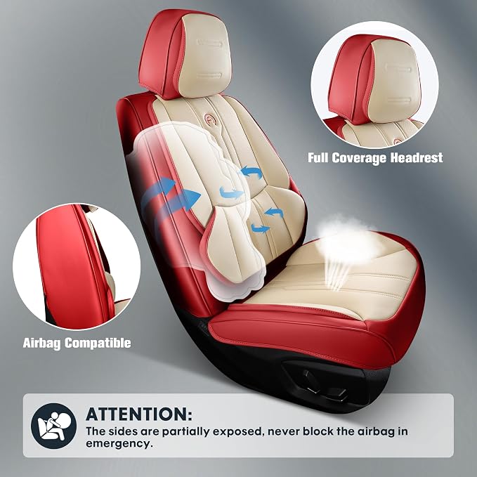 AOOG Front Seat Covers, Car Seat Covers Front Seats, Leather Seat Covers - Image 5