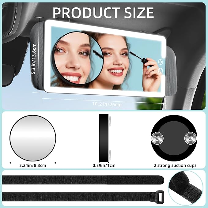 Car Sun Visor Vanity Mirror, Rechargeable Led Dimmable Makeup Mirror, - Image 3