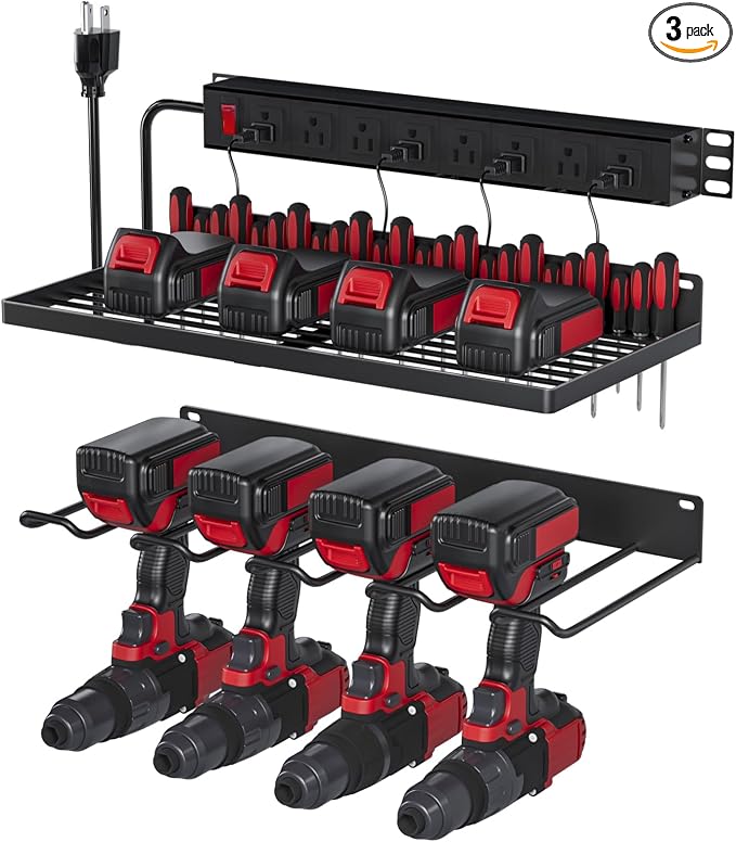 Power Tool Organizer With Charging Station, Wall Mount Drill Holder, by EarondLabProducts