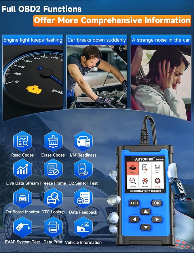 AUTOPHIX BAS300 Plus OBD2 Scanner & Battery Tester, 2-in-1 Car Diagnostic Tool - Image 3