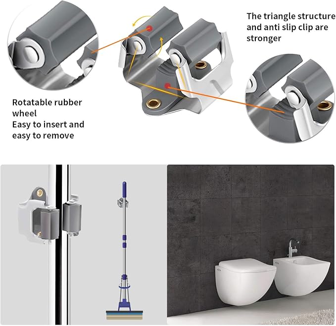 3-H 10 Pack Mop and Broom Holder Big Size Hanging 1 KG Extra, Broom Holder Wall - Image 4