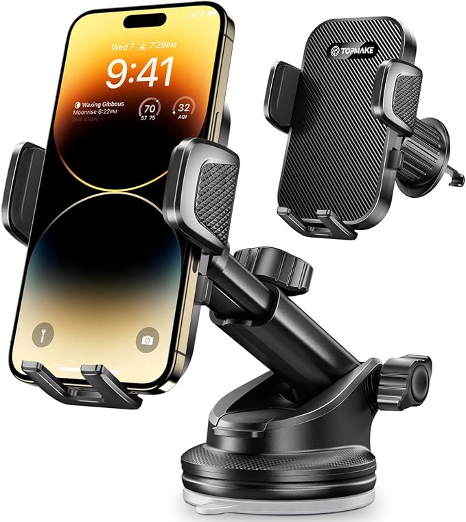 Topmake Car Phone Holder Mount, 【2025 Upgrade】 3-in-1 Cell Phone Holder by Unknown