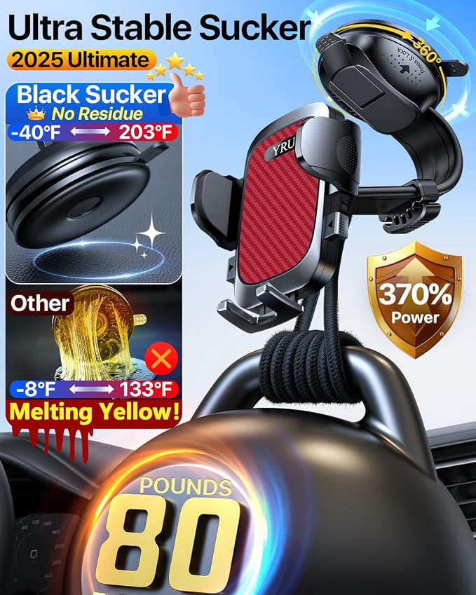YRU Cell Phone Automobile Cradles Dashboard Windshield Pickup Truck Phone Mount - Image 2