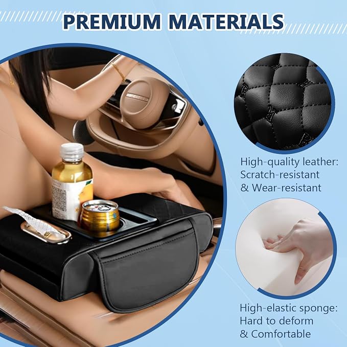 Universal Car Armrest Cushion Organizer, Leather Armrest Cover - Image 3