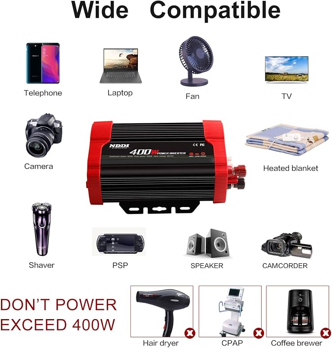 400W Car Power Inverter, DC 12V to 110V AC Converter - Image 6