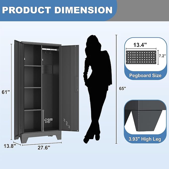61" Broom Closet Storage Cabinet, Metal Storage Cabinet - Image 3