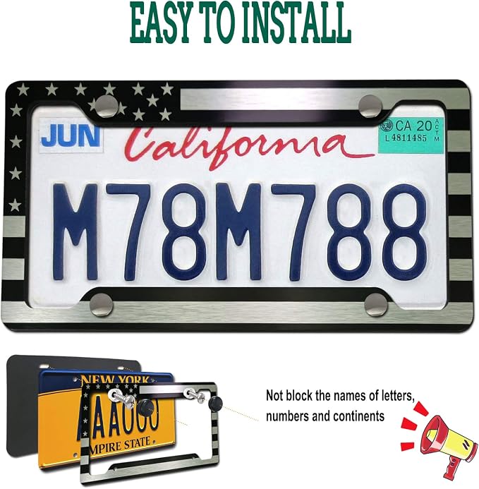 Flag License Plate Frame- USA Patriotic Personalized Car Tag Holder, 4 Hole - Image 2