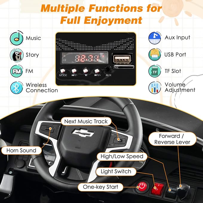 HONEY JOY Ride On Truck, 12V Licensed Chevrolet Tahoe, Chevy Electric Vehicle - Image 4