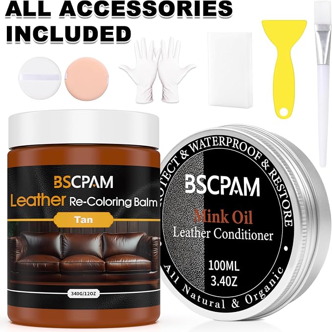 12oz Leather Recoloring Balm & 3.4oz Mink Oil Leather Conditioner kit, Tan - Image 7