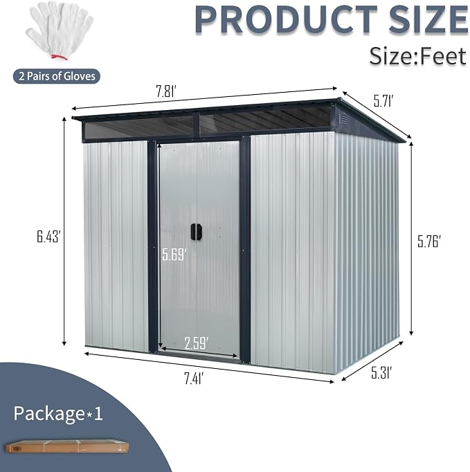 8x6 FT Outdoor Storage Shed, Metal Shed - Image 3
