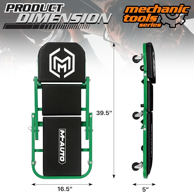 M-AUTO 40-Inch Folding Creeper Rolling Seat, All-in-One Adjustable Roller - Image 2