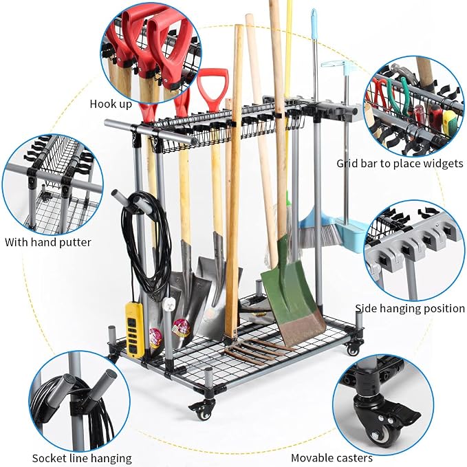 Mobile garden tool organizer metal Garage Storage Holder storage large long - Image 2